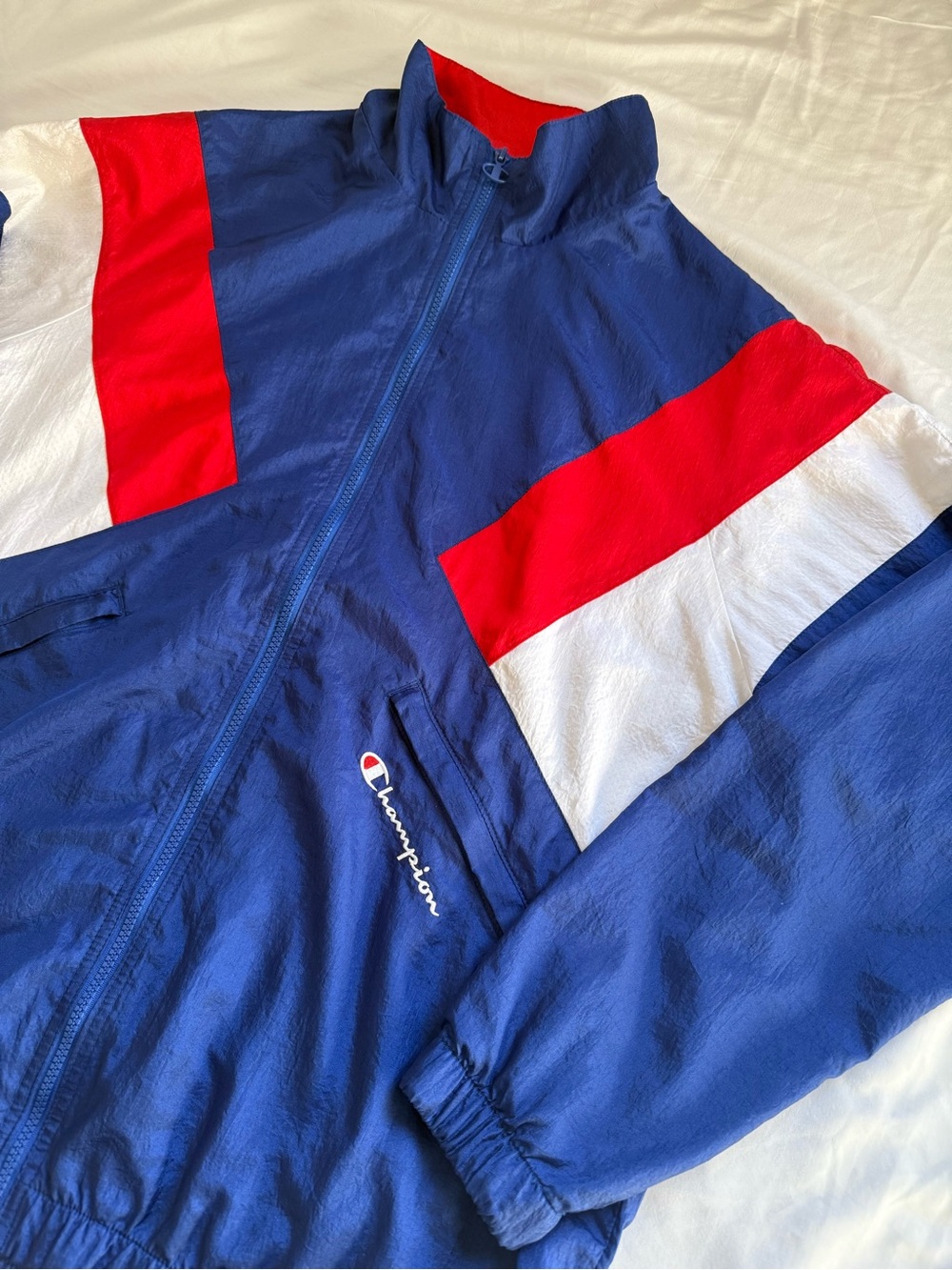 Champion Colorblock Nylon Warm-Up Track Jacket; Mens XL